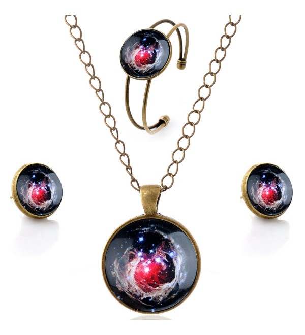 lureme Time Gem Series Simple Vintage Style Pendant Necklace Stud Earrings Bangle Jewelry Sets(SET001) - CU12FO6R4MD