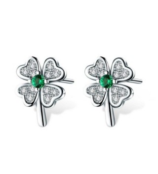 T400 Jewelers 925 Sterling Silver Four Leaf Clover Stud Earrings Made with Emerald Cubic Zirconia Luky Gift - CY186L23678