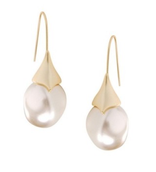 Humble Chic Teardrop Simulated Pearl Dangles - Oval-Shaped Hanging Bead Threader Drop Earrings - Gold-Tone - C91885T7UDY