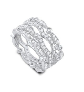 Sterling Silver Cz Wide Stacked Statement Ring (Size 4 - 9) - C512D1W1ZZJ