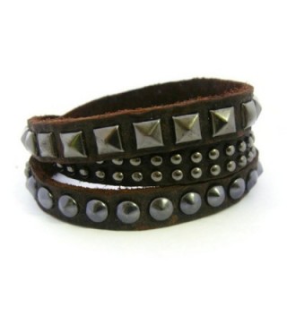APECTO Quality Rock Dark Chocolate Leather Wristband Cuff Bracelet- Bangle Leather Bracelet- SR9 - C5125Q1MPW5
