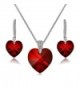 Sterling Silver Heart Necklace and Dangle Earrings Set Created with Swarovski Crystal - Red - CI189INE3HL
