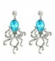 EVER FAITH Women's Rhinestone Crystal Little Octopus Animal Dangle Earrings Silver-Tone - Turquoise Color - C011T5BQMLD