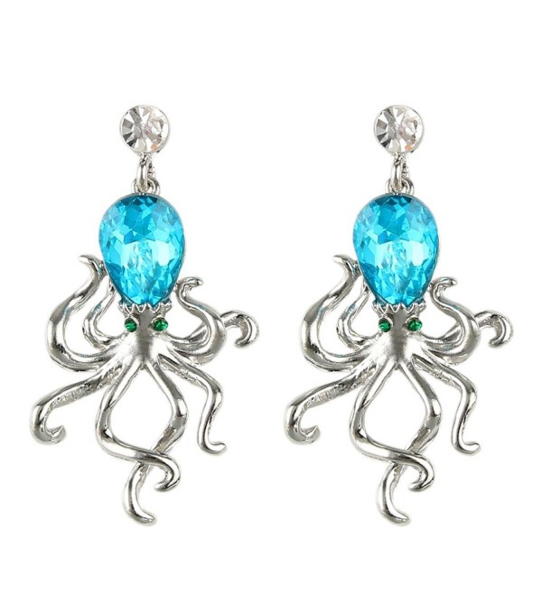 EVER FAITH Women's Rhinestone Crystal Little Octopus Animal Dangle Earrings Silver-Tone - Turquoise Color - C011T5BQMLD