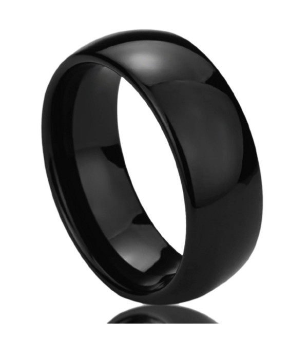 8MM Stainless Steel Mens Womens Rings Black High Polished Classy Domed Comfort Fit Wedding Bands - CP11F1MWYPX