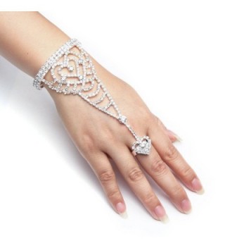 YUXI Silver Wedding Bride Hand Harness Latin Dancer Austria Crystal Bangle Finger Ring Free Size (Style 4) - CV183G6LHKD