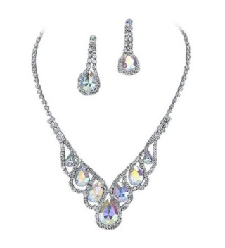 Purplebox Fashion Jewelry Iridescent Ab Droplets Rhinestone Prom Necklace Set - C7122Y6LR2J