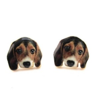 Daisies Beagle Puppy Face Portrait Shaped Stud Earrings Animal Jewelry for Dog Lovers - CM17Z6I6QXD