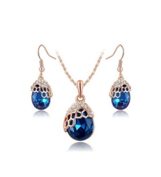 O4U Water Drop Genuine Austrian Blue Crystals Jewelry Set Rose Gold Plated Necklace Earrings Sets - C112B61I3N9