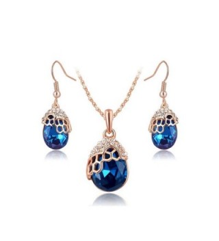 O4U Water Drop Genuine Austrian Blue Crystals Jewelry Set Rose Gold Plated Necklace Earrings Sets - C112B61I3N9