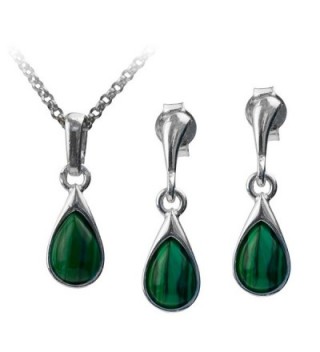 Sterling Silver Imitation Malachite Small Drops Earrings Pendant Set Chain 18 Inches - CM11DCH6A2L