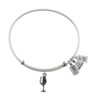 Wind and Fire Wine Glass Charm Bangle Bracelet (Antique Silvertone Finish) - CR11WI6P91L