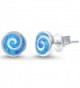 Round Spiral Swirl Stud Earrings Lab Created Opal 925 Sterling Silver Choose Color - Lab Blue Opal - CA17Z3AKCRZ