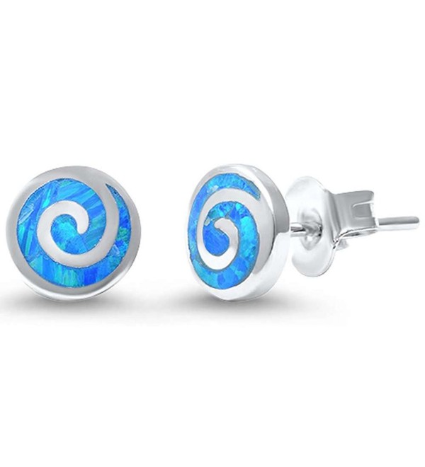 Round Spiral Swirl Stud Earrings Lab Created Opal 925 Sterling Silver Choose Color - Lab Blue Opal - CA17Z3AKCRZ