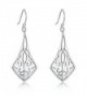 Highly Polished Sterling Silver Filigree Dangle Drop Earrings Inspired By Fleur De Lis - CO17Y0YKQTW