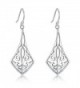 Highly Polished Sterling Silver Filigree Dangle Drop Earrings Inspired By Fleur De Lis - CO17Y0YKQTW