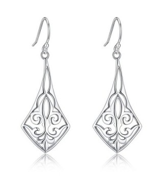 Highly Polished Sterling Silver Filigree Dangle Drop Earrings Inspired By Fleur De Lis - CO17Y0YKQTW