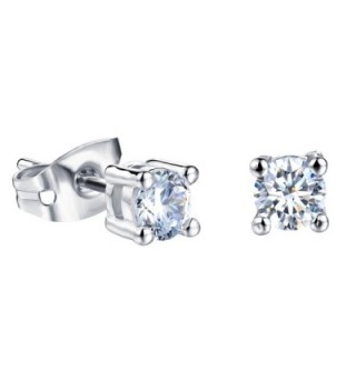 Platinum Plating Titanium Steel Princess 3A Rhinestone Stud Earrings for Womens - 4MM - CK12EWJJ1RT