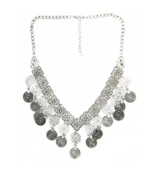 JoJo & Lin Vintage Bohemian Exaggerated Coins Antique Silver Statement Necklace for Women - C71286Z9S5P