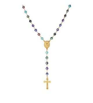 Women Mens Colorful Evil Eye Beaded Rosary Necklace With Crucifix and Medal - CP12HOSBNN5