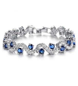 Feraco Blue Tennis Bracelet Women Cubic Zirconia Crystal Bangle Wedding Bridal Jewelry - CY1278A0VRR