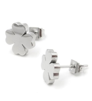 Stainless Steel Four Leaf Clover Post Stud Earrings For Women Girls Gold Silver 9mm - Silver - C212IHNGUZR