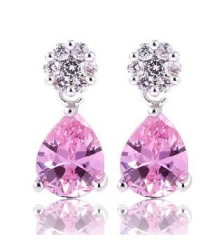 GULICX Teardrop Zircon Silver Tone Fuchsia Crystal Tear Drop Dangle Earrings for Women - pink - CD11XRSNETN