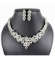 Janefashions Floral Clear Austrian Rhinestone Crystal Necklace Earrings Set Bridal Prom N1601 Silver - CE11O0DKDBV