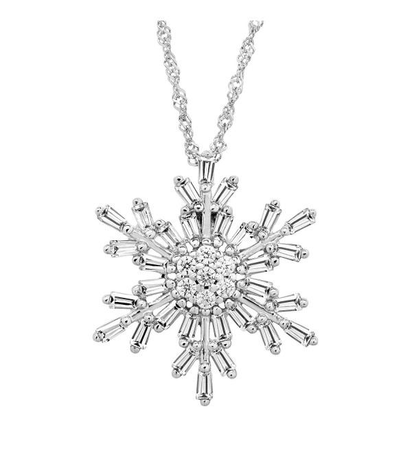 Snowflake Pendant Necklace with White Cubic Zirconia in Sterling Silver - CG182YUS5EY