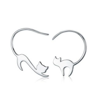 Presentski Cat Hoop Earrings 925 Sterling Silver Kitty Eardrop Birthday for Women - CB189K3Y3XK