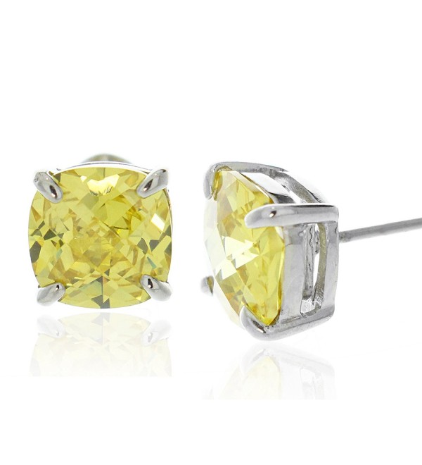 Sterling Silver 4.00 TCW Simulated Citrine CZ Cushion Cut Prong Set Stud Earrings (8mm each) - CK11JTBXWZ3