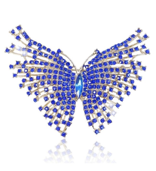 PinMart Pinmart's Silver Plated Blue Rhinestone Butterfly Brooch Pin