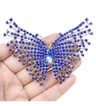 PinMart Pinmart's Silver Plated Blue Rhinestone Butterfly Brooch Pin