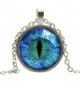 Adecco LLC 2Pcs Vintage Dragon Cat Eye Glass Cabochon Silver/Brown Plated Pendant Necklace - blue - CJ17Y4XA8IH