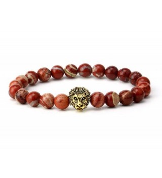 Natural Red Sea Sediment Jasper Agate Lion Head Stretch Bracelet Fits All Unisex - CF12920HVAB