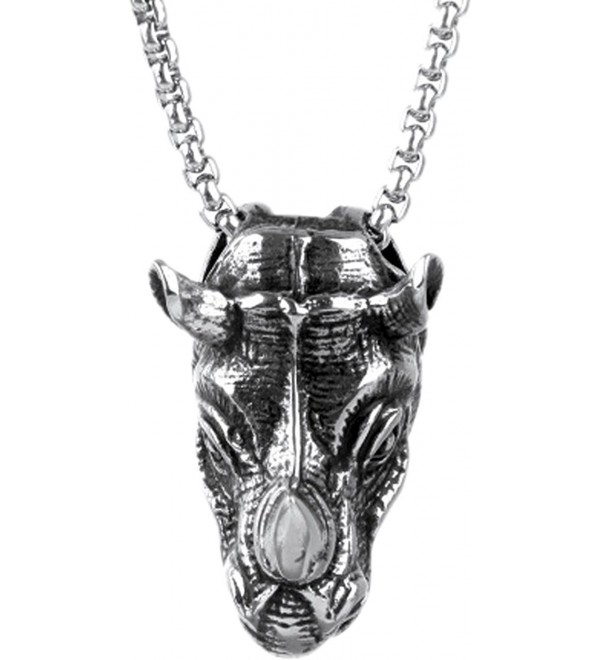 Xusamss Hip Hop Titanium steel Punk Pendant Hollow Rhino Head Chain Necklaces - White - CC12BRN8T8P