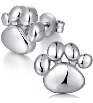 ZowBinBin 925 Sterling Silver Unique Studs-Cute Puppy Dog Cat Pet Paw Print Stud Earrings - Silver - CZ187M3E25Y