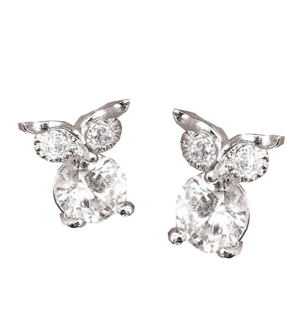 18K white gold plated owl AAA+ Zirconia crystal dimond stud earrings women - CH187ZQ2CN7