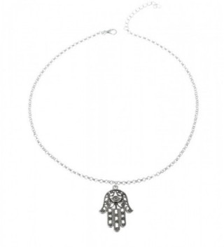 JY Jewelry Silver-Plated Vintage Lucky Hamsa Hand Pendant Necklace - CX11VM1LRN7