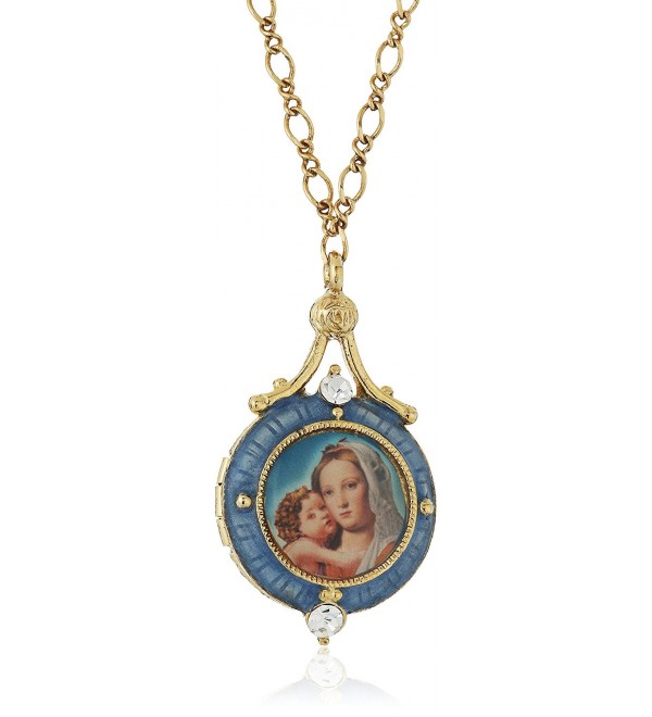 Symbols of Faith "Inspirations" 14k Gold-Dipped Blue Enamel Mary and Child Locket Necklace- 17.5" - CQ126XGZPGP