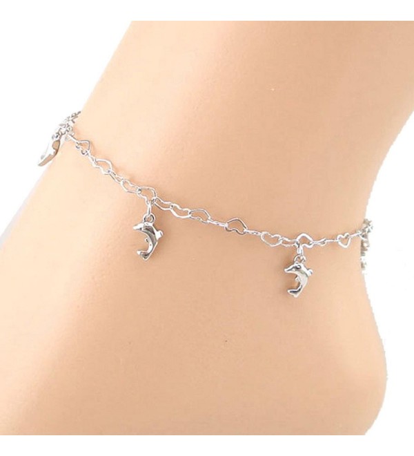 SusenstoneHeart-shaped Chain Dolphins Women Anklet Bracelet Sandal Beach Foot Jewelry - CH11A0UTLXN