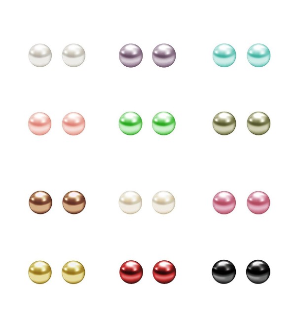 Assorted Wholesale Imitation Stainless Hypoallergenic - 1. 12 Pairs-12 Colors - 4mm Imitation Pearl - CY11GMPOKTB