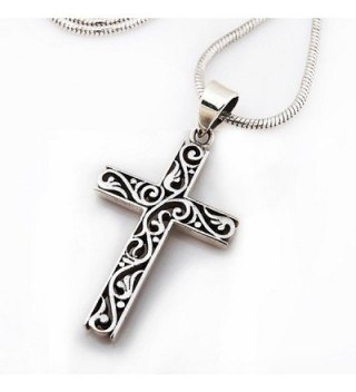 925 Sterling Silver Filigree Celtic Cut-Out Cross Pendant on Alloy Necklace Chain- 18 inches - CA11KEKCYNJ