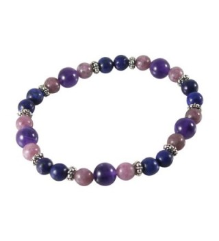 Lapis Bracelet with Lepidolite- Amethyst- 7 1/4"- Sterling Silver- Stretch - CY12BG42DE1