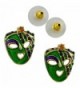 Mardi Gras Mask Post Earrings | Gold Plated Gold- Green and Purple with Crystal - CG189H0IHMN