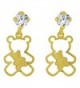 14k Yellow Gold- Small Teddy Bear Silhouette Dangling Stud Screw Back Earring Created CZ - CD1172VK63D