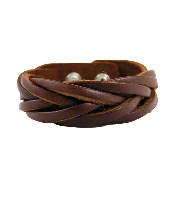 BrownBeans- Fits 6.5"-7.5" Wrist- Womens Casual Braided Brown Leather Comfortable Bracelet (LBCT5040) - C211DOP07N5