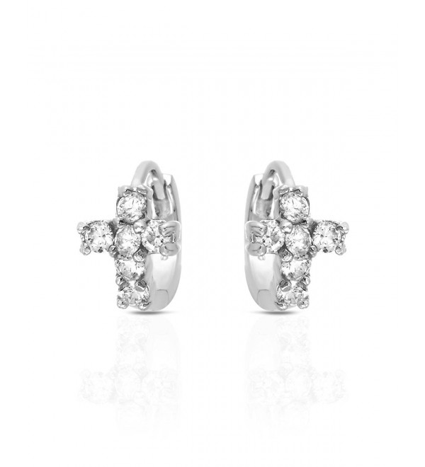 MCS Jewelry Sterling Silver Cubic Zirconia Cross Huggies Earrings - CR1232T8CU7