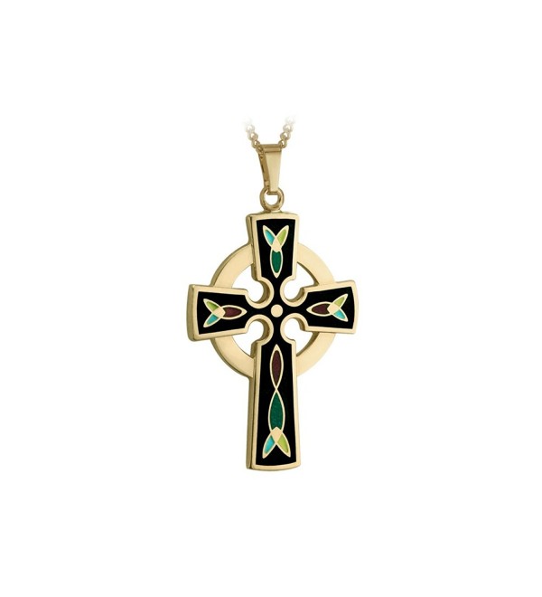 Celtic Cross Necklace 18K Gold Plated Black Irish Made - C9118NB0PS7