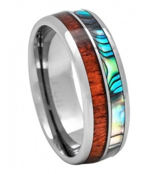 PCH Jewelers Tungsten Hawaiian Koa Wood and Abalone Inlay Wedding Ring Dome Size 6 to 15 - C712FWZHU8T